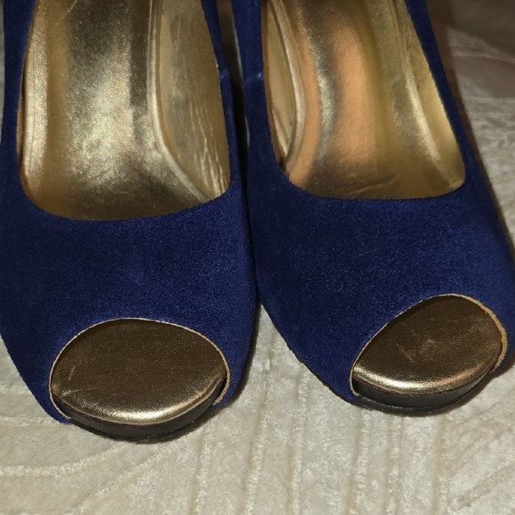 Lilly Pulitzer Blue and Gold Wedges with Elegant Design - Picture 6 of 13